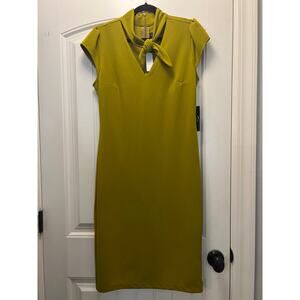 NWT NY & C Women’s Cap Sleeve Tie Neck Sheath Dress Office Career Size L Green‎